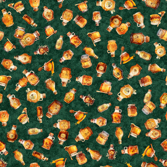 Queen Bee by Morris Creative Group Honey Bottles Forest 30486F Cotton Woven Fabric