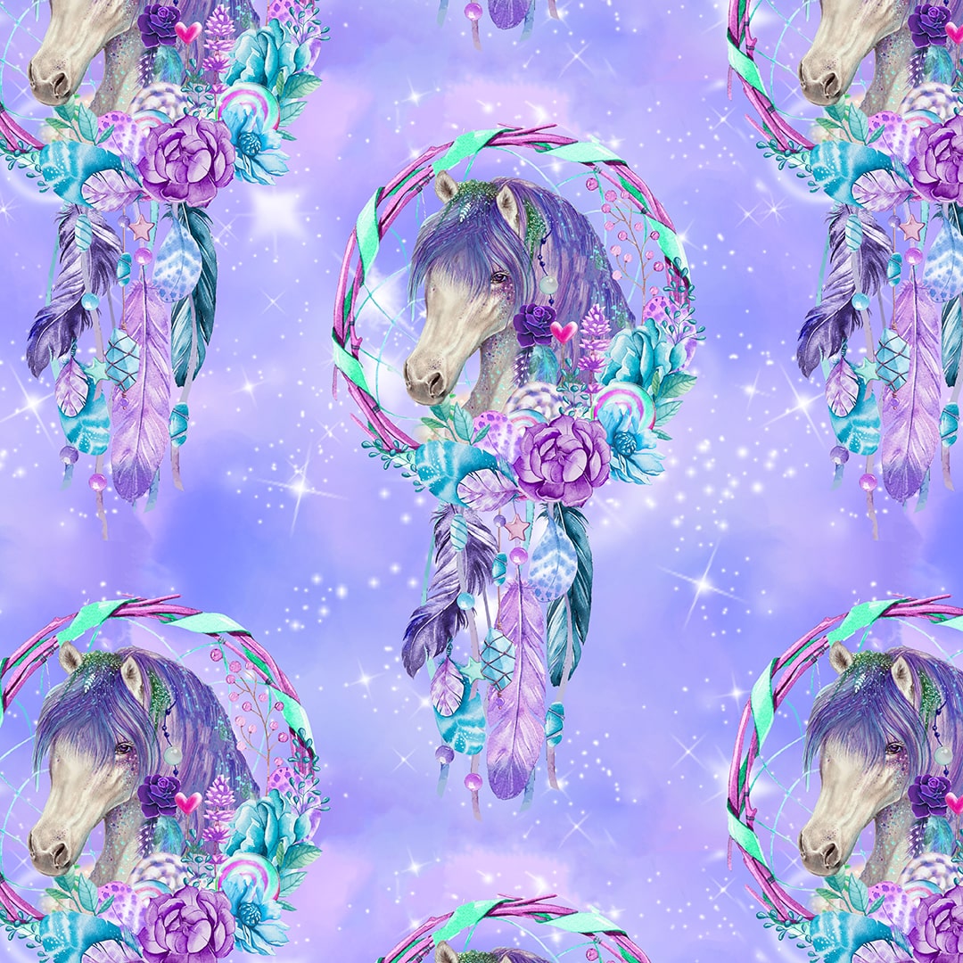 Gypsy Violet Digital by Sheena Pike Horse in Wreaths Lilac    3651-50 Cotton Woven Fabric