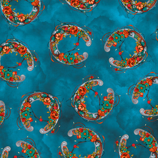 Drinkers of the Wind by Romantz Art Horseshoe Texture Turquoise 22359-TRQ Cotton Woven Fabric