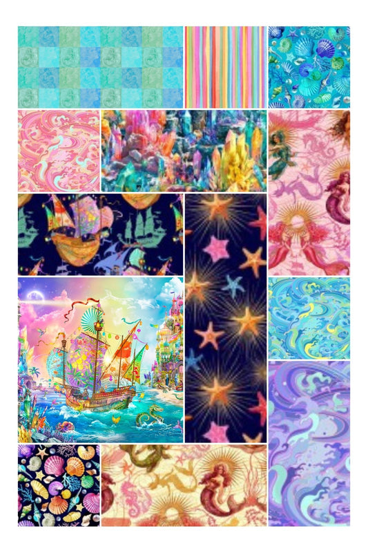 PREORDER ITEM-EXPECTED APRIL 2026: Divine Oceania by Aimee Stewart Full Yard Bundle of 12 Prints Plus a Panel Cotton Woven Fabric