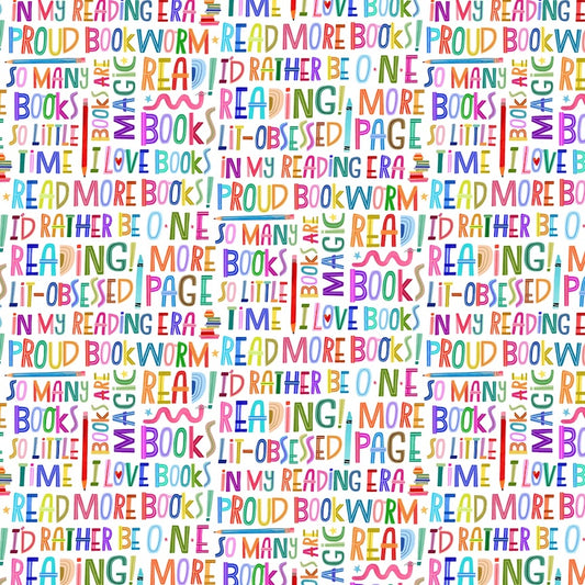 Books are Magic by Katherine Herrell I Love Books White DDC12580-WHIT Cotton Woven Fabric