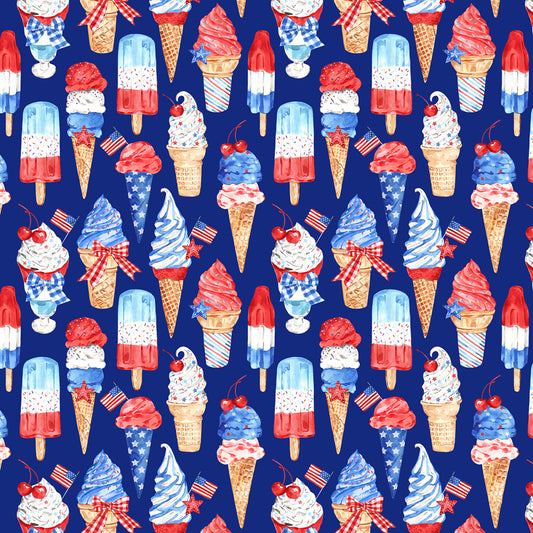 Stars & Stripes Ice Cream Treats Navy    CD3272-NAVY Cotton Woven Fabric