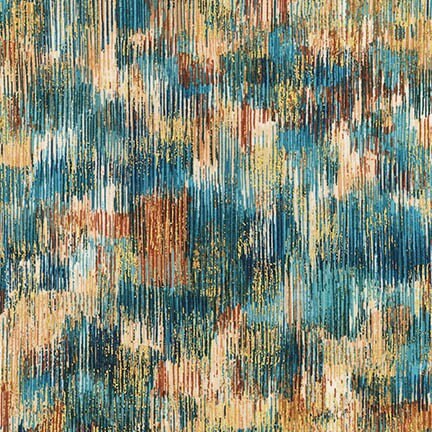 Last Piece 1 yard 17 inches Fusion Brushwork Teal Blue SRKM-18059-403 Metallic Cotton Woven Fabric