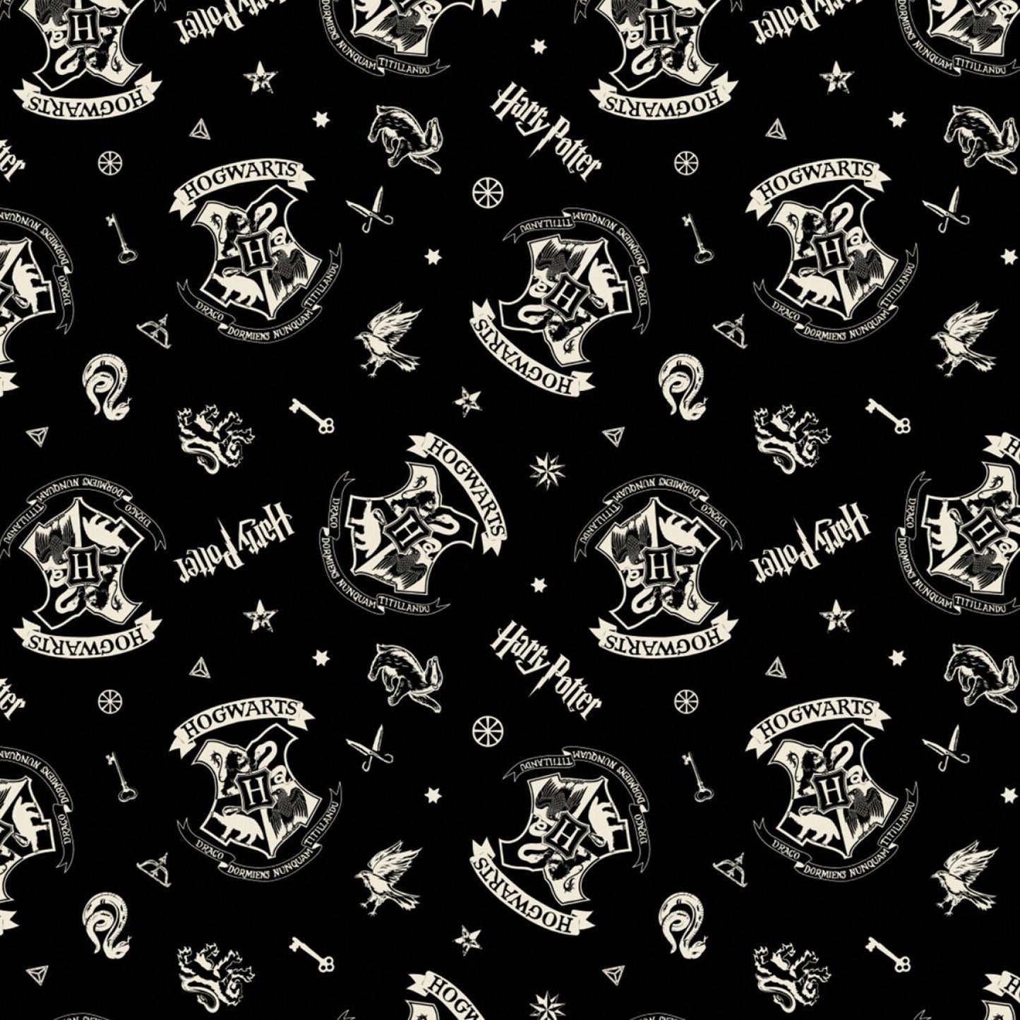 Licensed Wizarding World Assets Tossed Black Harry Potter 23800128-2 Cotton Woven Fabric