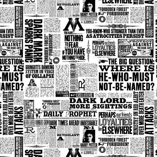 Licensed Wizarding World Newsprint White Harry Potter 23800120-01 Cotton Woven Fabric