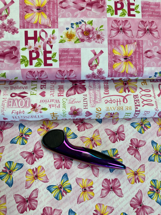 A Pink Celebration by Lilac Bee Designs Butterflies On Script Pink     7308-22 Cotton Woven Fabric