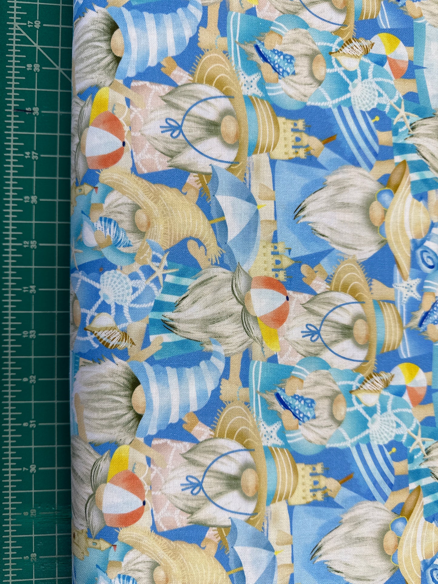 Whatever Floats Your Gnome by Gail Cadden Coastal Gnomes Packed Blue    CD3018-BLUE Cotton Woven Fabric