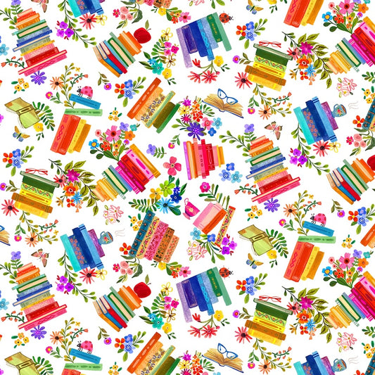 Books are Magic by Katherine Herrell In My Reading Era White DDC12576-WHIT Cotton Woven Fabric