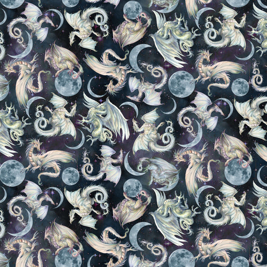 PREORDER ITEM-EXPECTED FEBRUARY 2026: Mystic Dragon by Jody Bergsma Moon Dragon DDC12582 Celestial Cotton Woven Fabric