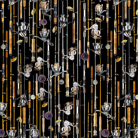 Girls Gone Fishing Keeping It Reel Black DCX11943-BLAC Cotton Woven Fabric