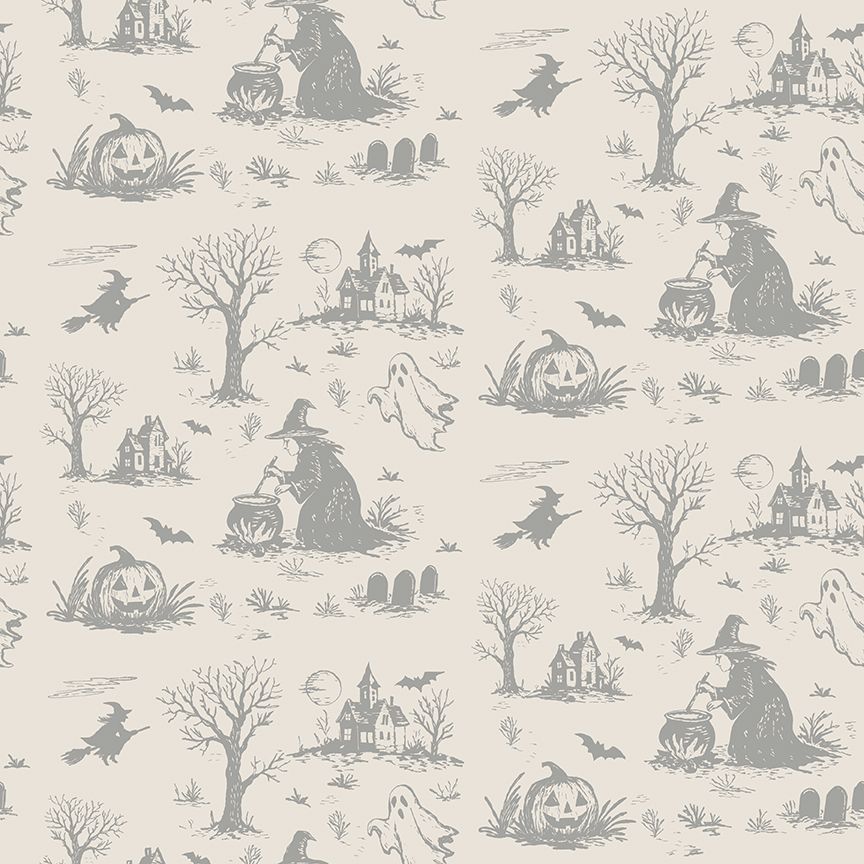 Preorder Apr 2027: Cobweb Cottage 108" Wideback Halloween Toile Ivory WB19090-IVORY