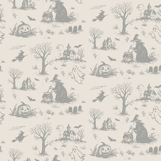 Preorder Apr 2027: Cobweb Cottage 108" Wideback Halloween Toile Ivory WB19090-IVORY