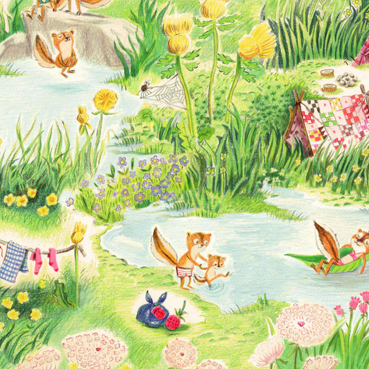 Preorder April 2027: Boat Race Chipmunks Camping Multi 55602D-5 by Heather Ross