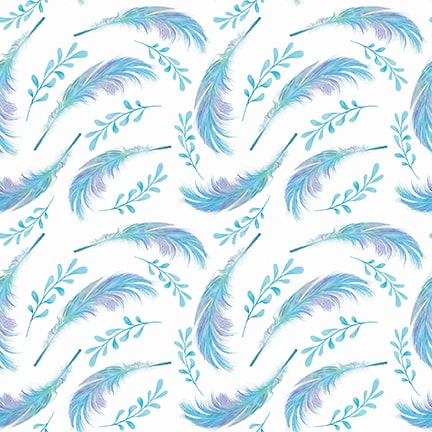 Gypsy Violet Digital by Sheena Pike Leaves & Feathers White 3659-01 Cotton Woven Fabric