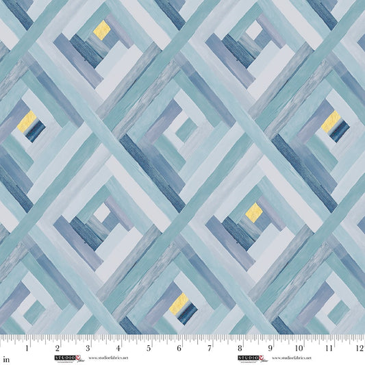 PREORDER ITEM EXPECTED IN JANUARY 2026: Behind Blue Eyes Digital by Funny Girl Log Cabin Watercolor Ice 8656-17 Cotton Woven Fabric