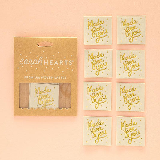 New Arrival:  Sew In Labels Made for You (gold)  by Sarah Hearts Pack of 8 100% polyester LP144