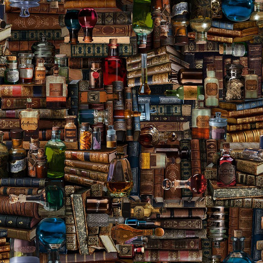 Mad Scientist Magic Books & Potions Packed Multi LIBRARY-CD2530-MULTI Cotton Woven Fabric