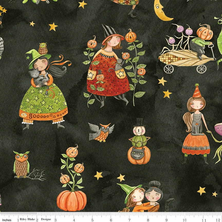 PREORDER ITEM - EXPECTED APRIL: Ghoul Friends by Teresa Kogut Main Black    C16050-BLACK Cotton Woven Fabric