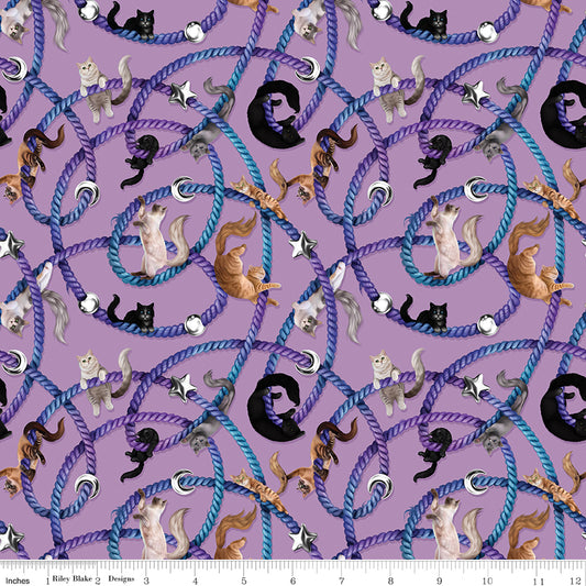 PREORDER ITEM - EXPECTED SEPTEMBER 2025: Celtic Cats by Brigid Ashwood Collection Main Lilac    CD16580-LILAC Cotton Woven Fabric
