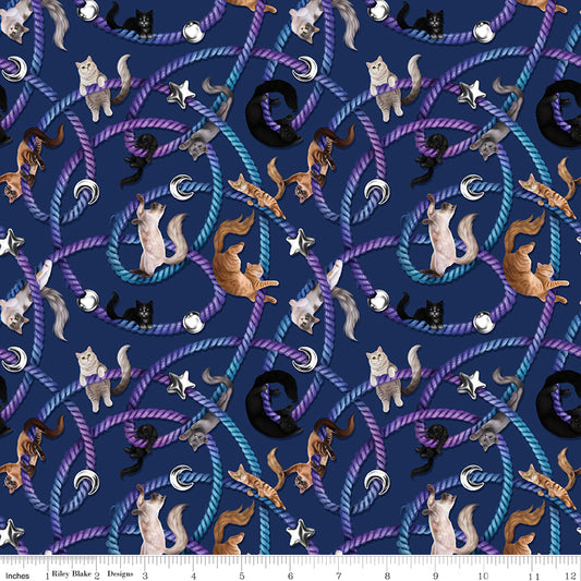 PREORDER ITEM - EXPECTED SEPTEMBER 2025: Celtic Cats by Brigid Ashwood Collection Main Navy    CD16580-NAVY Cotton Woven Fabric