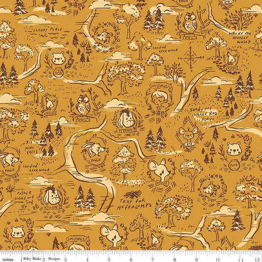 100 Aker Woods by Jill Howarth Map Gold    C15171-GOLD Cotton Woven Fabric