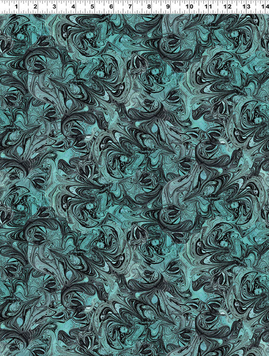 PREORDER ITEM - EXPECTED JUNE 2025: Faboolous Digital by Sue Zipkin Marbling Teal    Y4482.104 Cotton Woven Fabric