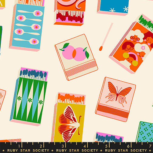 PREORDER ITEM EXPECTED IN FEBRUARY 2026: Trinketry by Melody Miller of Ruby Star Society Matchmaker Natural with Neon    RS0109.11 Cotton Woven Fabric