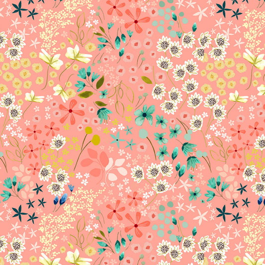 Serenity Blooms by Ginger Deverell Meadow Dream Coral SR24510 Cotton Woven Fabric
