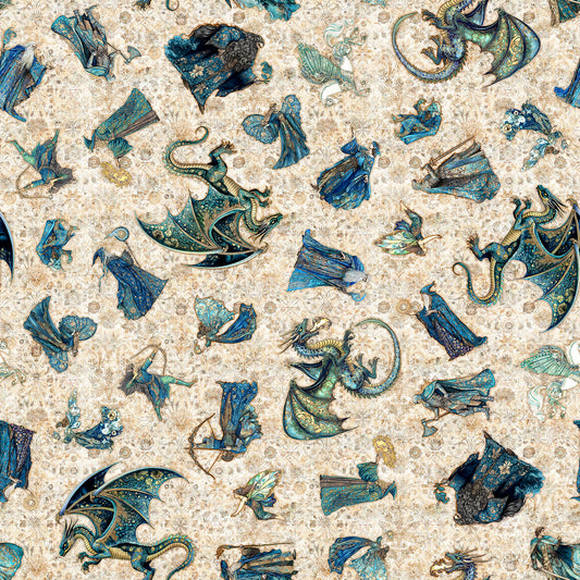 PREORDER ITEM - EXPECTED NOVEMBER 2025: Folklore by Morris Creative Group Medieval Character Toss Tan    31642E Cotton Woven Fabric