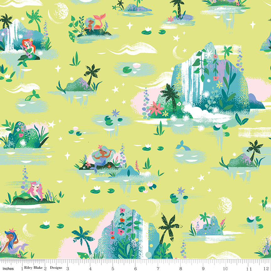 PREORDER ITEM - EXPECTED MARCH 2025: Forever Neverland by Jill Howarth Mermaid Lagoon Lemongrass    C15901-LEMONGRASS Cotton Woven Fabric