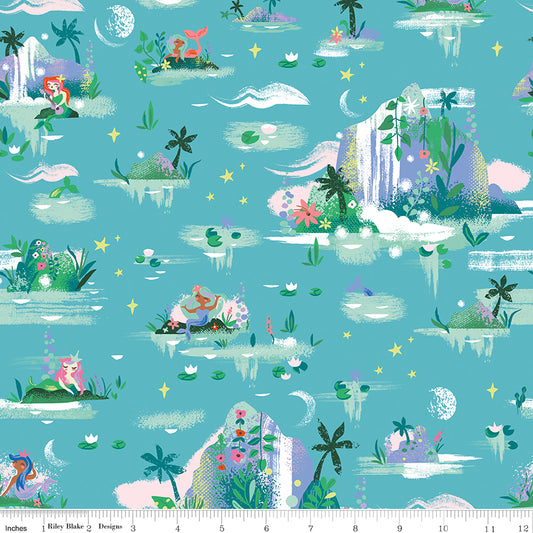 PREORDER ITEM - EXPECTED MARCH 2025: Forever Neverland by Jill Howarth Mermaid Lagoon Peacock    C15901-PEACOCK Cotton Woven Fabric