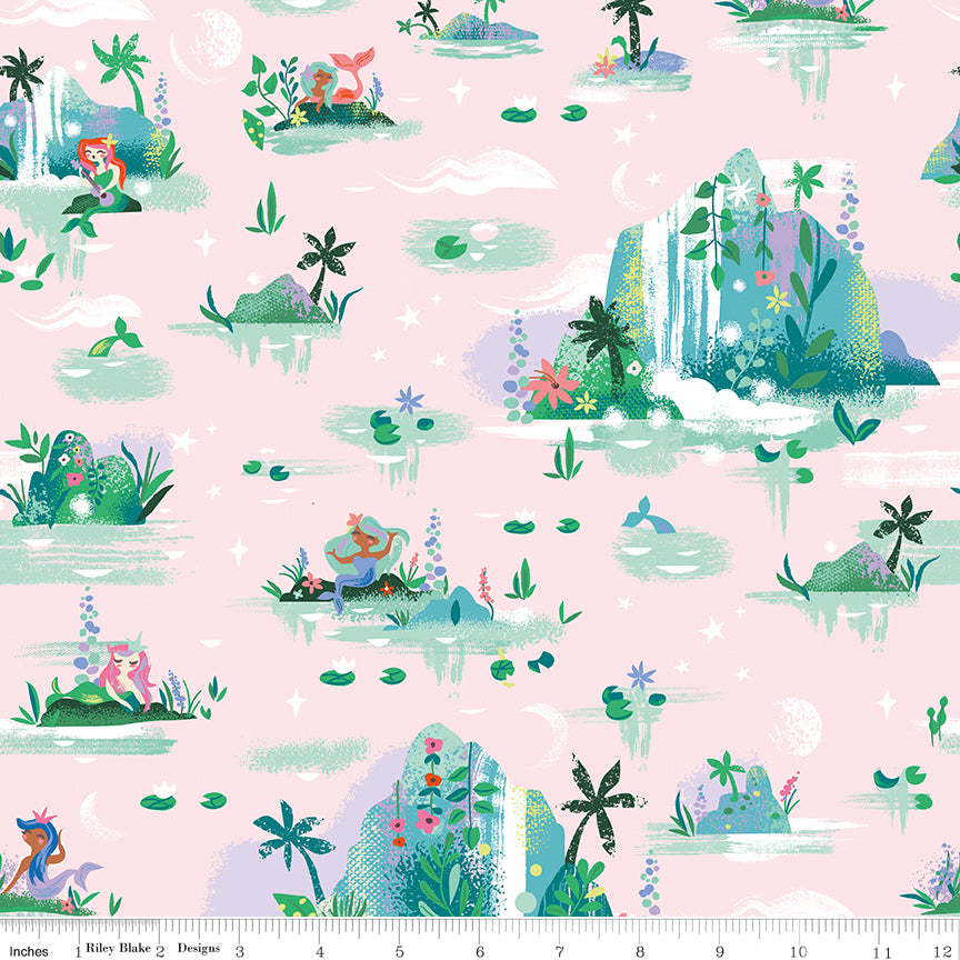 PREORDER ITEM - EXPECTED MARCH 2025: Forever Neverland by Jill Howarth Mermaid Lagoon Pink    C15901-PINK Cotton Woven Fabric