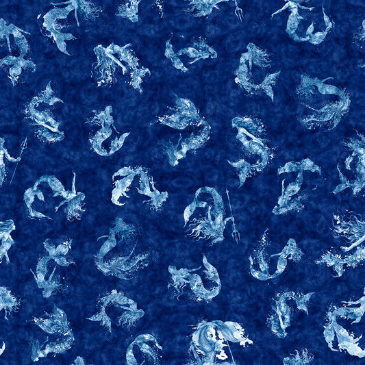 PREORDER ITEM - EXPECTED MARCH 2025: Ocean Blues by Morris Creative Group Mermaid Navy    30859N Cotton Woven Fabric