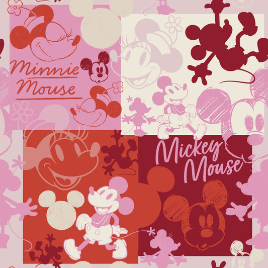Licensed Prints Mickey and Minnie Pink 80470-A62078 Cotton Woven Fabric