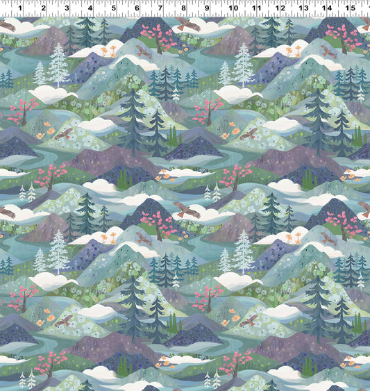 Serenity Digital by Kendra Bunney Mountains Blue Y4313-90 Cotton Woven Fabric