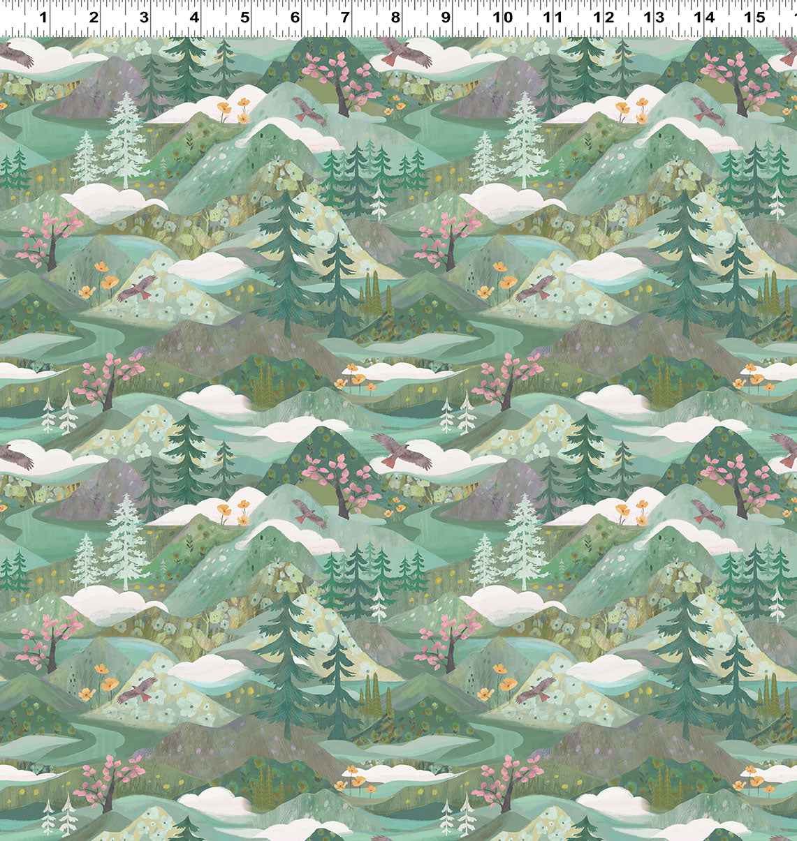 PREORDER ITEM - EXPECTED NOVEMBER 2024: Serenity Digital by Kendra Bunney Mountains Dark Mint    Y4313-111 Cotton Woven Fabric