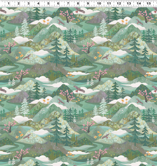 Serenity Digital by Kendra Bunney Mountains Dark Mint Y4313-111 Cotton Woven Fabric