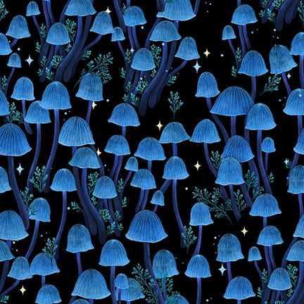 PREORDER ITEM - EXPECTED OCTOBER 2024: Jardin de Lune Glow by Episodic Drawings Mushrooms Black    3833G-99 Cotton Woven Fabric