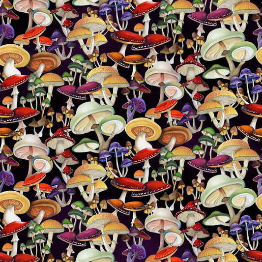 Bird Song Digital by Cedar West Collection Mushrooms Black    Y4515-3 Cotton Woven Fabric