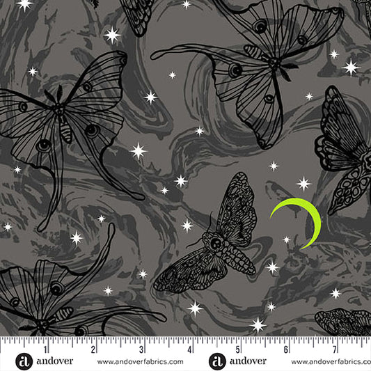 Phantasm by Libs Elliott Mystic Moths Raven A.1516.C Cotton Woven Fabric