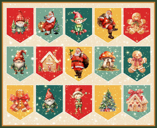 Preorder July 2026: Santa's Village Bunting 36" Panel 5098-06 by KK Fabrics