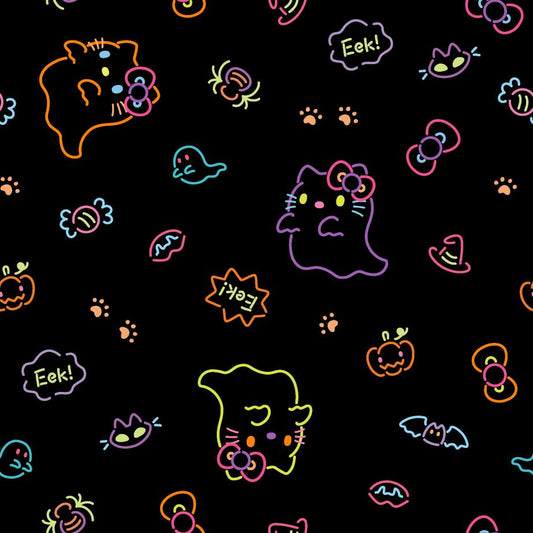 PREORDER ITEM - EXPECTED JUNE 2024: Licensed Seasonal  Neon Ghost Kitty     80748-A62078 Cotton Woven Fabric