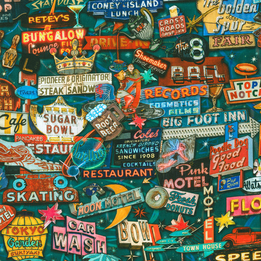 Vintage Voyage by Aimee Stewart Neon Signs Vintage ATXD-23071-200 Cotton Woven Fabric