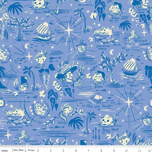 PREORDER ITEM - EXPECTED MARCH 2025: Forever Neverland by Jill Howarth Neverland Map Periwinkle    C15902-PERIWINKLE Cotton Woven Fabric