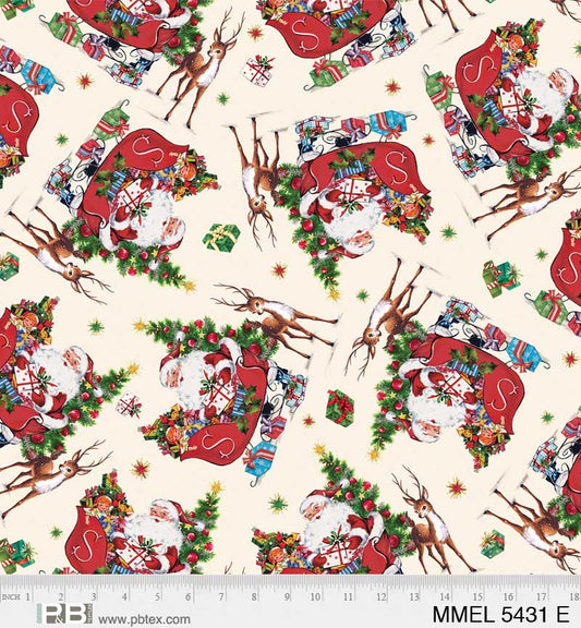 PREORDER ITEM- EXPECTED JUNE 2024: Merry Melody by Lesa Marino Nostalgic Santa Toss    MMEL5431E Cotton Woven Fabric