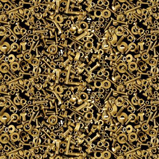 PREORDER ITEM - EXPECTED FEBRUARY 2025: Full Steam Ahead Nuts & Bolts Brass    3933-44 Cotton Woven Fabric