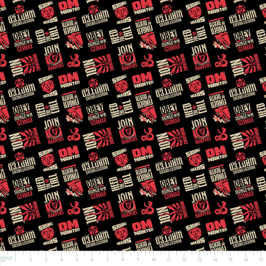 PREORDER ITEM - EXPECTED NOVEMBER 2025: Licensed Dungeons & Dragons III Obey the DM Black    95170144-01 Cotton Woven Fabric