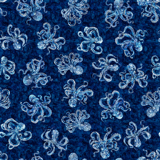 PREORDER ITEM - EXPECTED MARCH 2025: Ocean Blues by Morris Creative Group Octopus Navy    30858N Cotton Woven Fabric