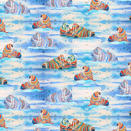 Wild Waters by Dawn Gerety One Way Walruses    WWAT5483-B Cotton Woven Fabric