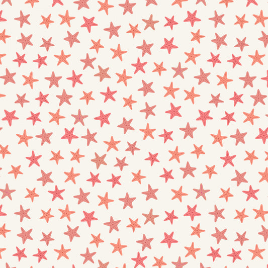 PREORDER ITEM - EXPECTED APRIL: Puffin Rocks Orange Starfish on Cream    A896B Cotton Woven Fabric